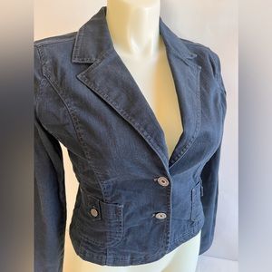 DKNY Donna Karan Denim Jacket Size XL Stretch Slightly Cropped Tailored Waist